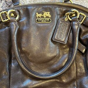 Coach Brown Leather Shoulder Bag with Vintage Brass Hardware